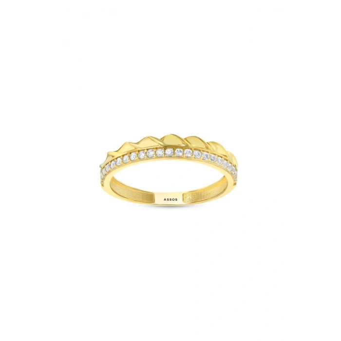 Taşlı Tasarım Altın Yüzük - 14K - 1.73gr