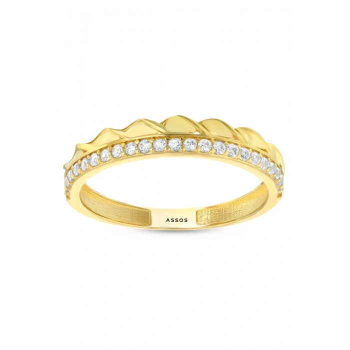 Taşlı Tasarım Altın Yüzük - 14K - 1.73gr