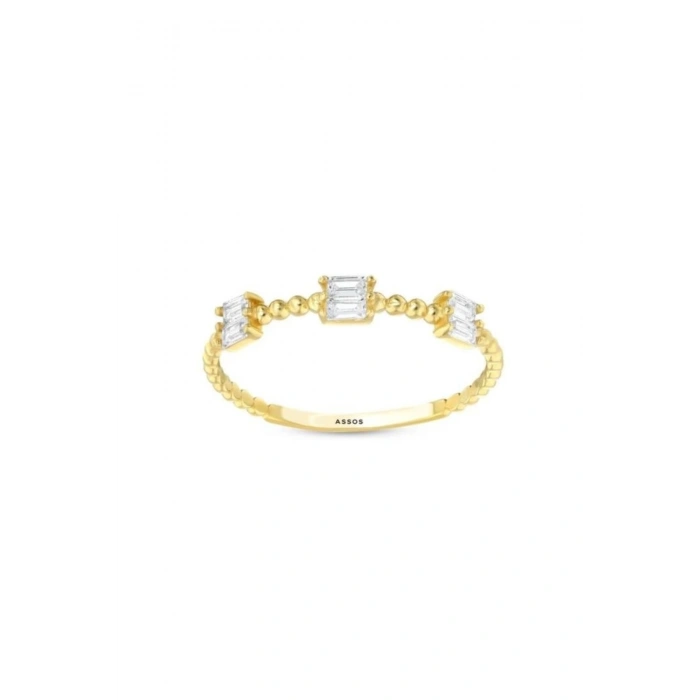 Taşlı Tasarım Altın Yüzük - 14k - 1.00gr