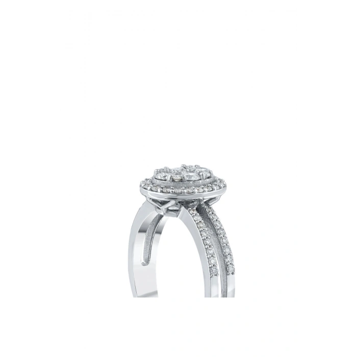 0.64 Karat Pırlanta Kolları Taşlı Oval Yüzük
