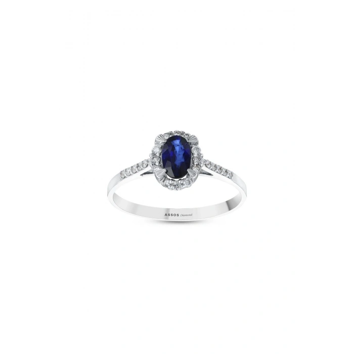 0.17 Karat Pırlanta Safir Oval Yüzük