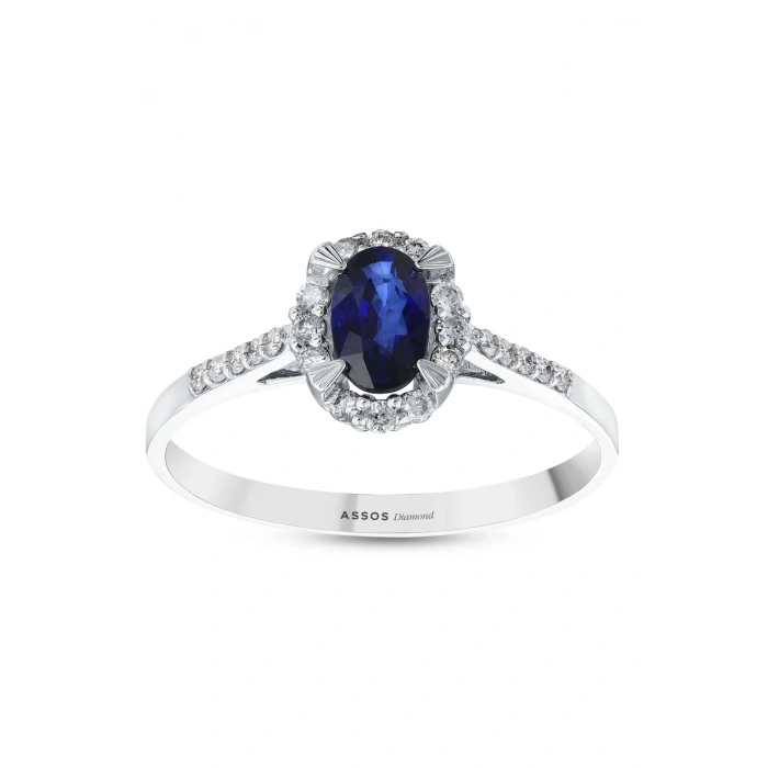0.17 Karat Pırlanta Safir Oval Yüzük
