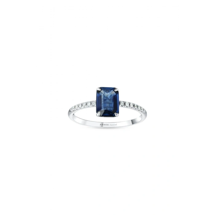 0.09 Karat Pırlanta Safir Emerald Kesim Yüzük