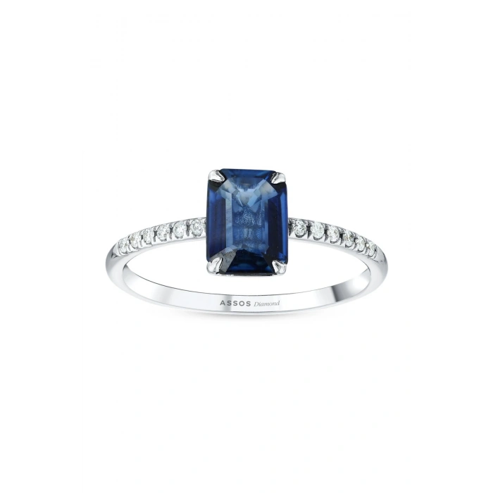 0.09 Karat Pırlanta Safir Emerald Kesim Yüzük