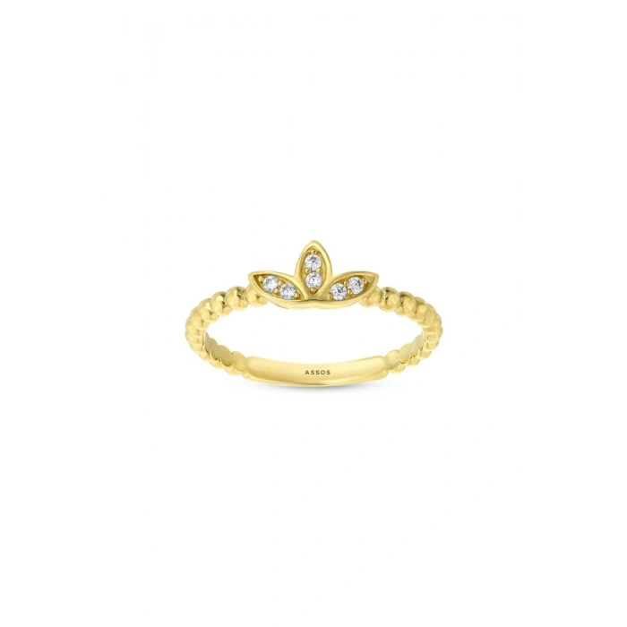 Altın Taşlı Lotus Çiçeği Yüzük - 14K