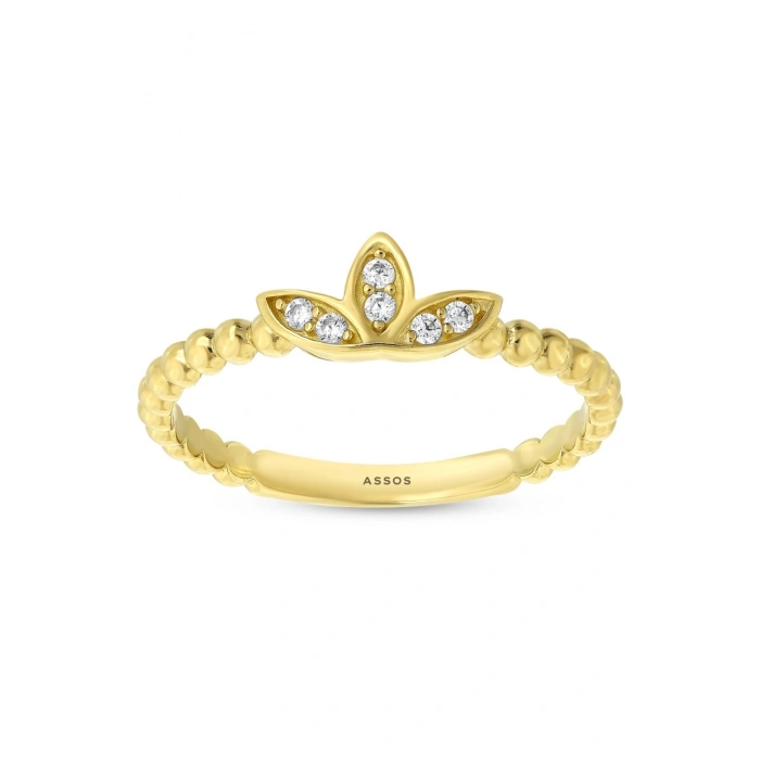 Altın Taşlı Lotus Çiçeği Yüzük - 14K
