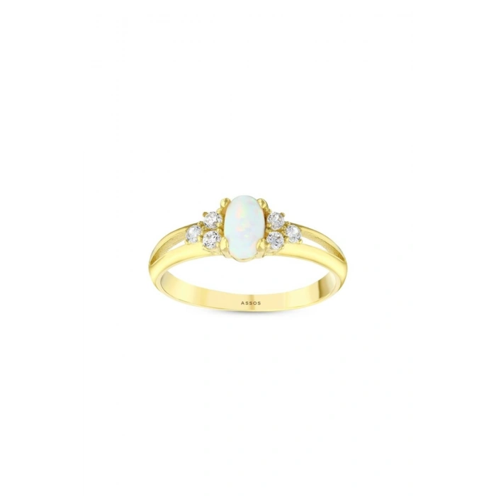 Opal Taşlı Altın Oval Yüzük - 14K