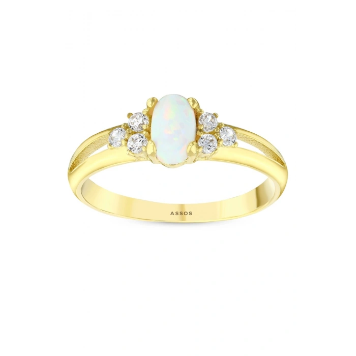 Opal Taşlı Altın Oval Yüzük - 14K