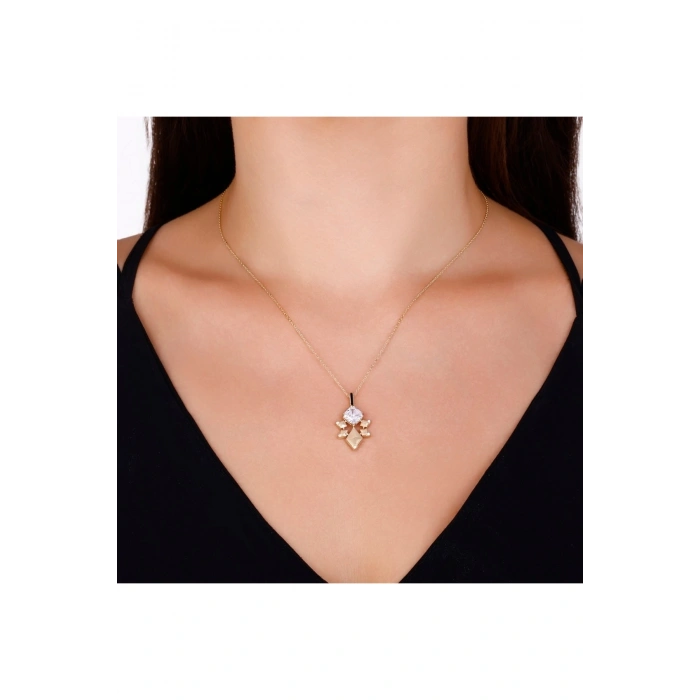 Altın Taşlı Tasarım Kolye - 14K
