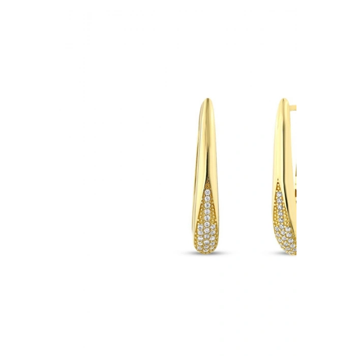 Altın Taşlı Tasarım Küpe - 14K