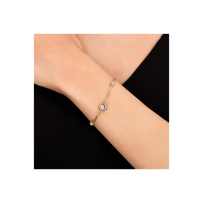 Nazar Boncuklu Tasarım Bileklik - 14K