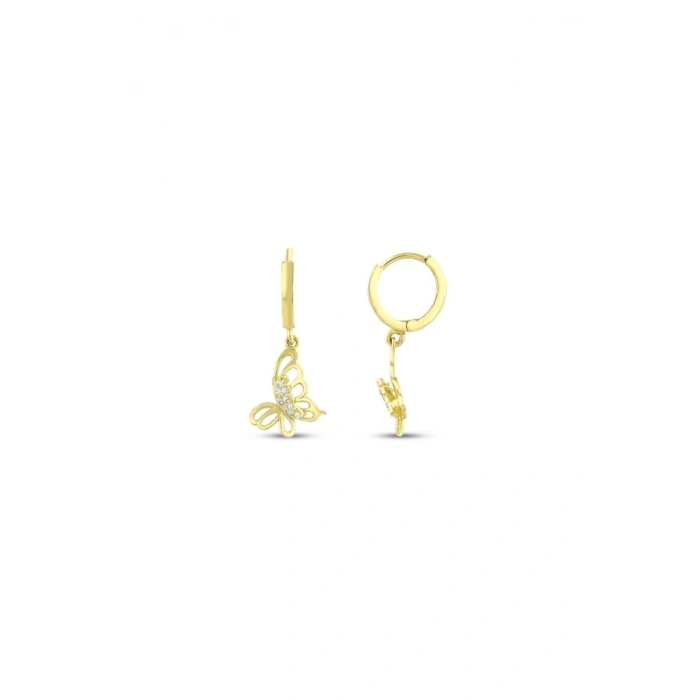 Altın Taşlı Kelebek Küpe - 14K