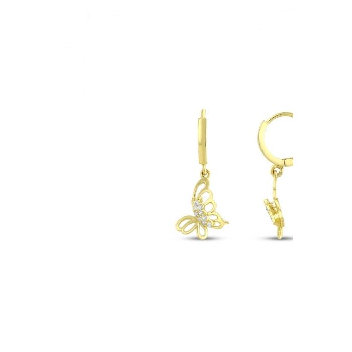 Altın Taşlı Kelebek Küpe - 14K