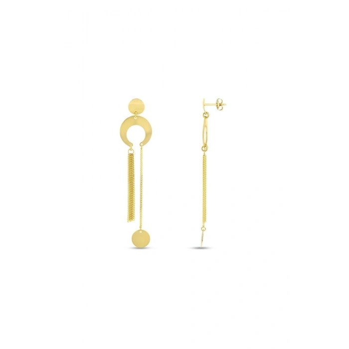 Altın Sallantılı Tasarım Küpe - 14K