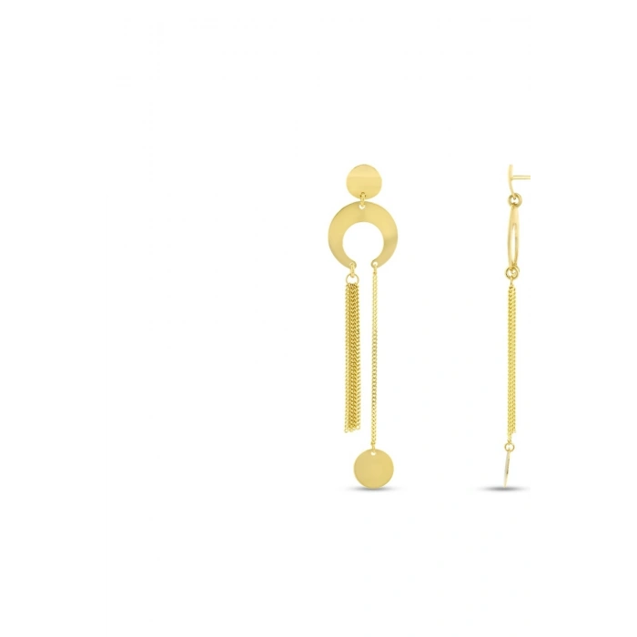 Altın Sallantılı Tasarım Küpe - 14K
