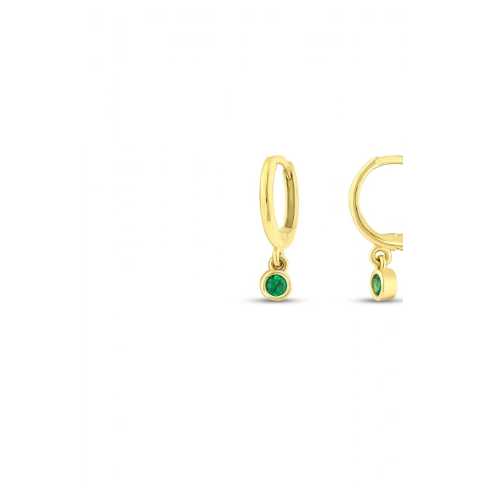 Yeşil Taşlı Altın Çocuk Küpe - 14K