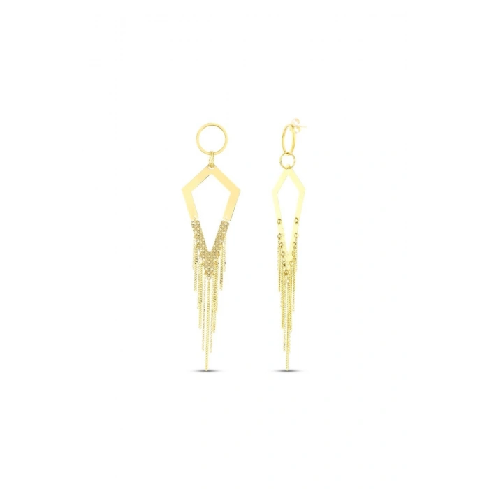 Altın Sallantılı Tasarım Küpe - 14K