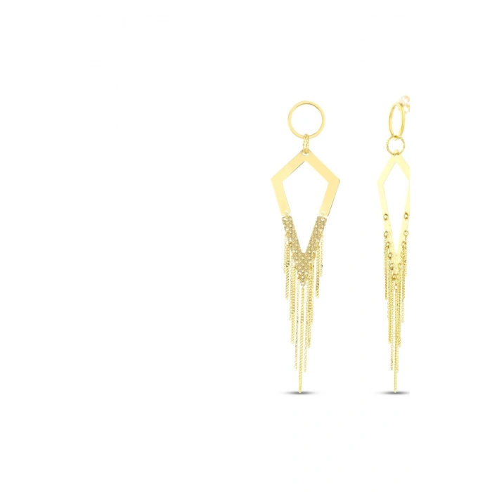 Altın Sallantılı Tasarım Küpe - 14K