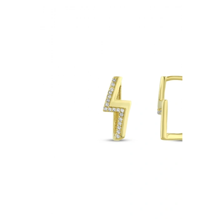 Altın Taşlı Tasarım Küpe - 14K