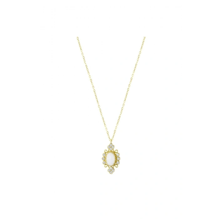 Altın Taşlı Vintage Kolye - 14K