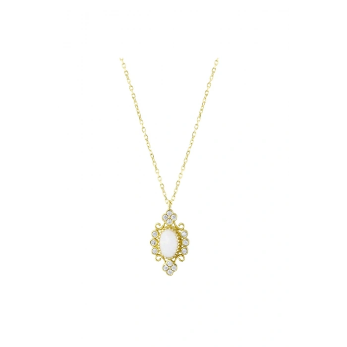 Altın Taşlı Vintage Kolye - 14K