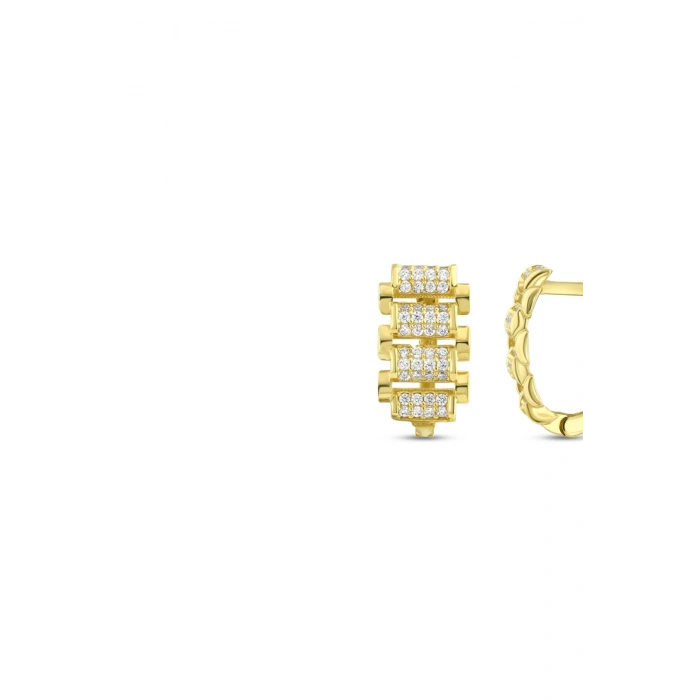 Altın Taşlı Tasarım Küpe - 14K