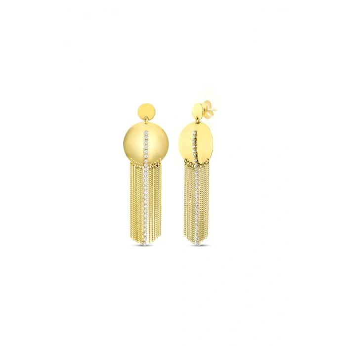 Altın Sallantılı Taşlı Tasarım Küpe - 14K