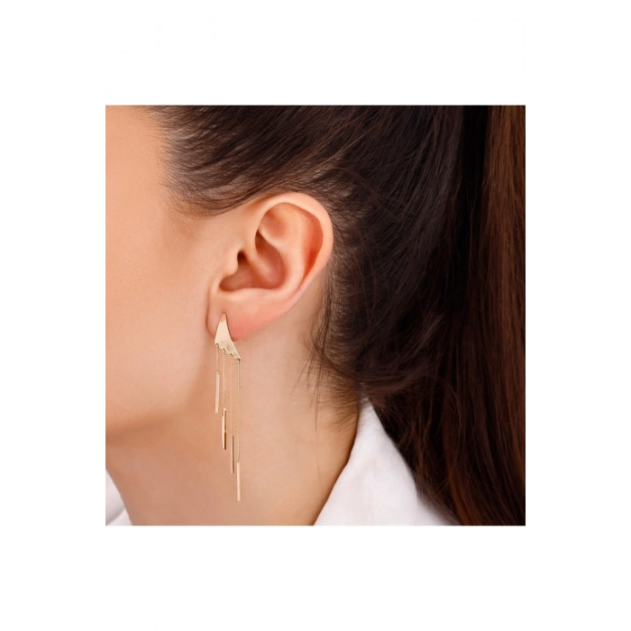 Altın Sallantılı Tasarım Küpe - 14K