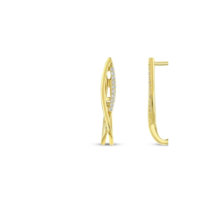 Altın Taşlı Tasarım Küpe - 14K