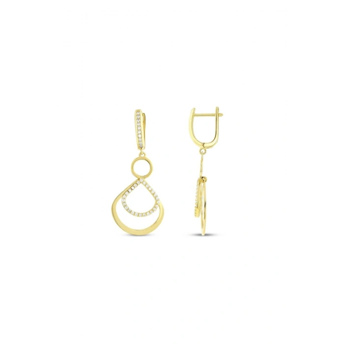 Altın Sallantılı Tasarım Küpe - 14K
