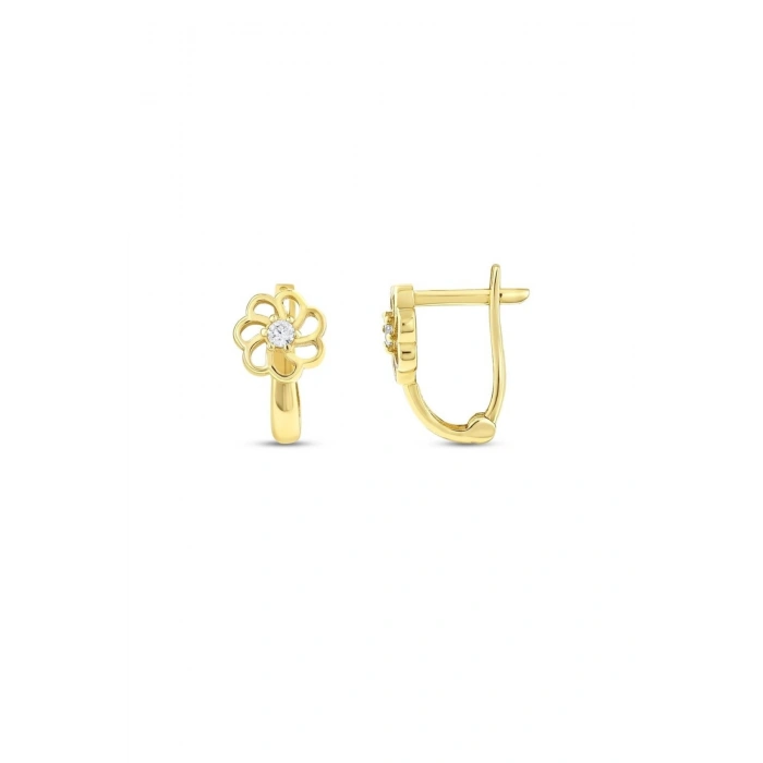 Altın Taşlı Çiçek Çocuk Küpe - 14K