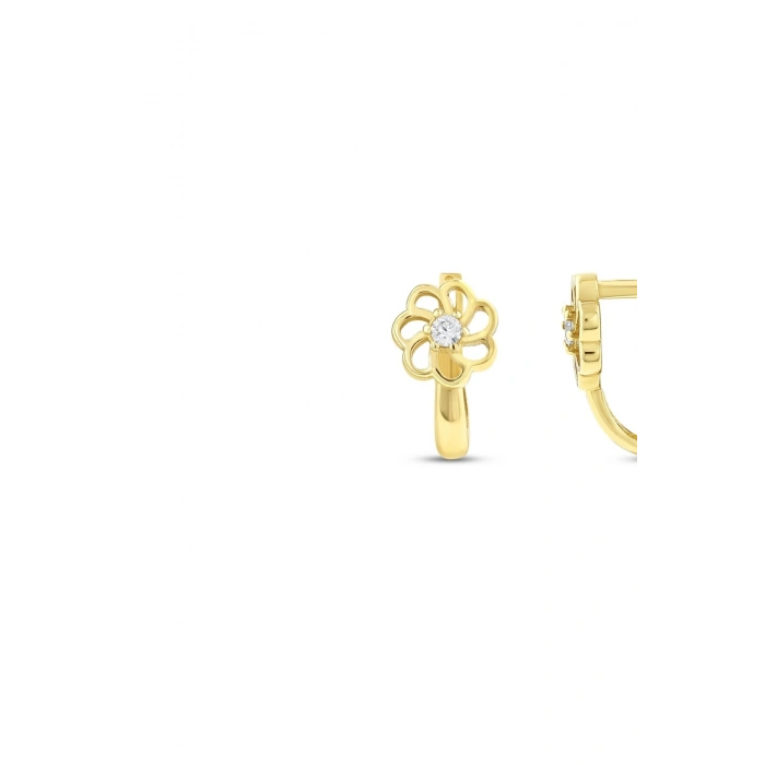 Altın Taşlı Çiçek Çocuk Küpe - 14K