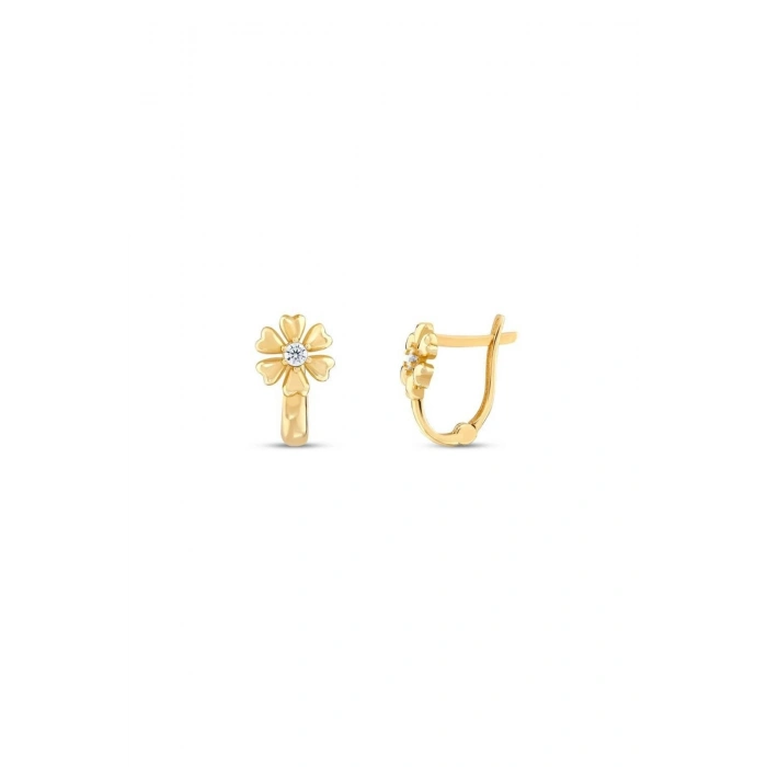 Altın Taşlı Çiçek Çocuk Küpe - 14K