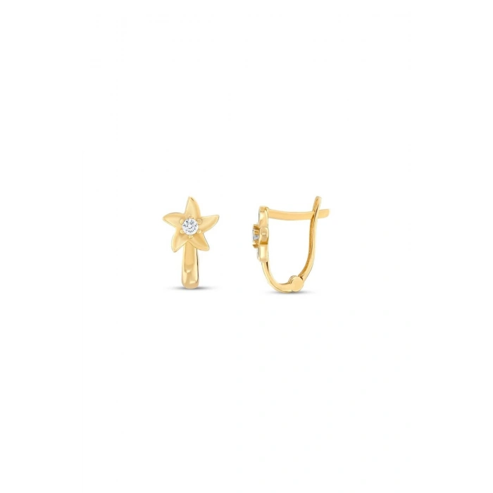 Altın Taşlı Çiçek Çocuk Küpe - 14K