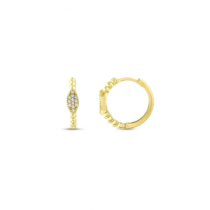 Altın Taşlı Halka Küpe - 14K