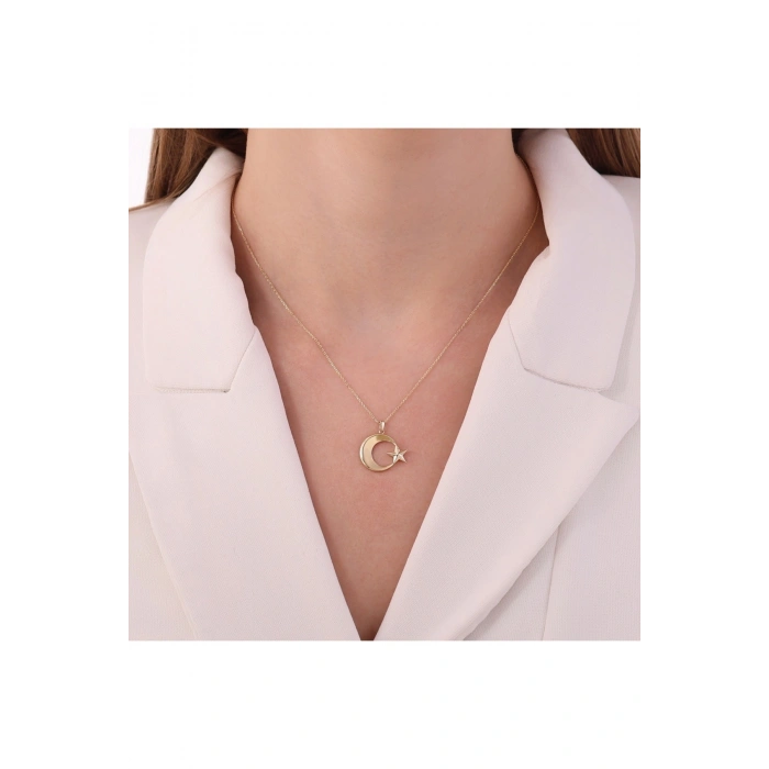 Altın Ay Yıldız Kolye - 14K