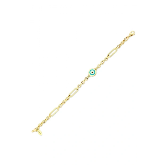 Altın Nazar Boncuklu Zincir Bileklik - 14K