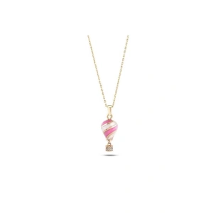 Kapadokya Balon Altın Taşlı Kolye - 14k - 4.11gr