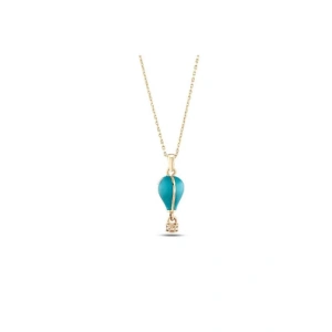 Kapadokya Balon Altın Taşlı Kolye - 14k - 3.85gr