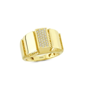 Taşlı Altın Tasarım Yüzük - 14k - 3.93gr