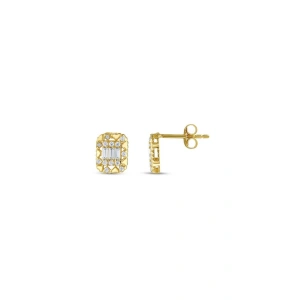 Baget Taşlı Altın Küpe - 14K