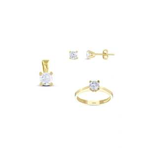 Altın Üçlü Tektaş Set - 14K
