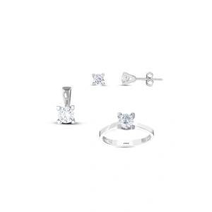 Altın Üçlü Tektaş Set - 14K