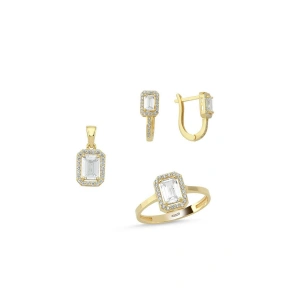 Baget Taşlı Altın Set - 14K - 7.10gr