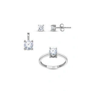 Altın Üçlü Tektaş Set - 14K