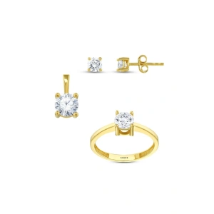 Altın Üçlü Tektaş Set - 14K