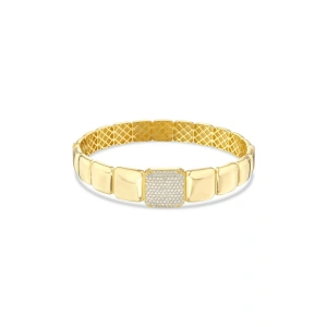 Taşlı Altın Kelepçe Bilezik - 14K - 13.46gr