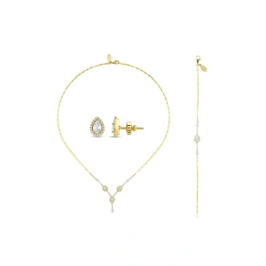 Taşlı Altın Nişan Düğün Set - 14k - 2.19gr