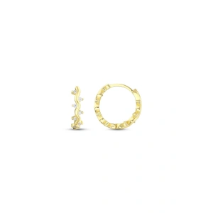 Taşlı Asimetrik Altın Halka Küpe - 14k - 2.35gr
