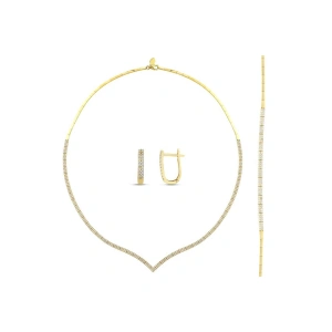 İki Sıra Taşlı Su Yolu Set - 14K